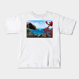 View over the lagoon from a lookout point on Huahine, French Polynesia Kids T-Shirt